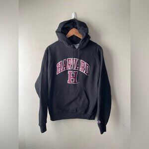 Harvard Hoodie Womens Small Black Champion Pullover Sweatshirt Preppy Sporty UNI